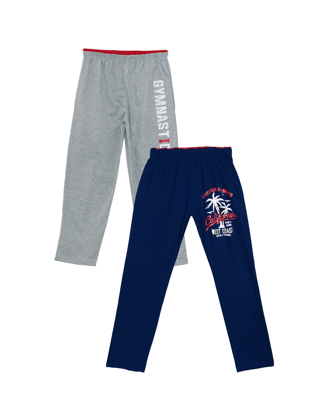

Fashionable Boys Pack of 2 Grey & Blue Printed Relaxed-Fit Pure Cotton Track Pants
