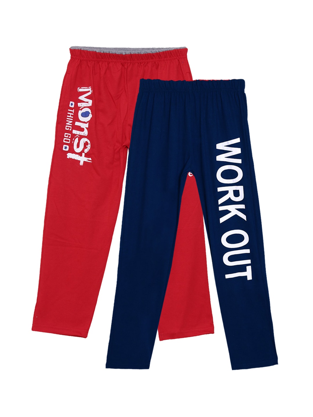 

Fashionable Boys pack of 2 Red & Navy-Blue Printed Relaxed-Fit Pure Cotton Track Pants