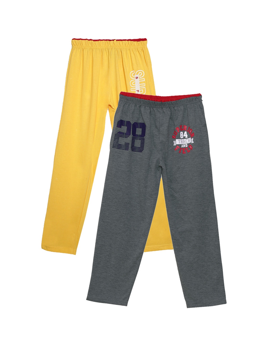 

Fashionable Boys Pack Of 2 Typography Printed Pure Cotton Relaxed-Fit Track Pants, Yellow