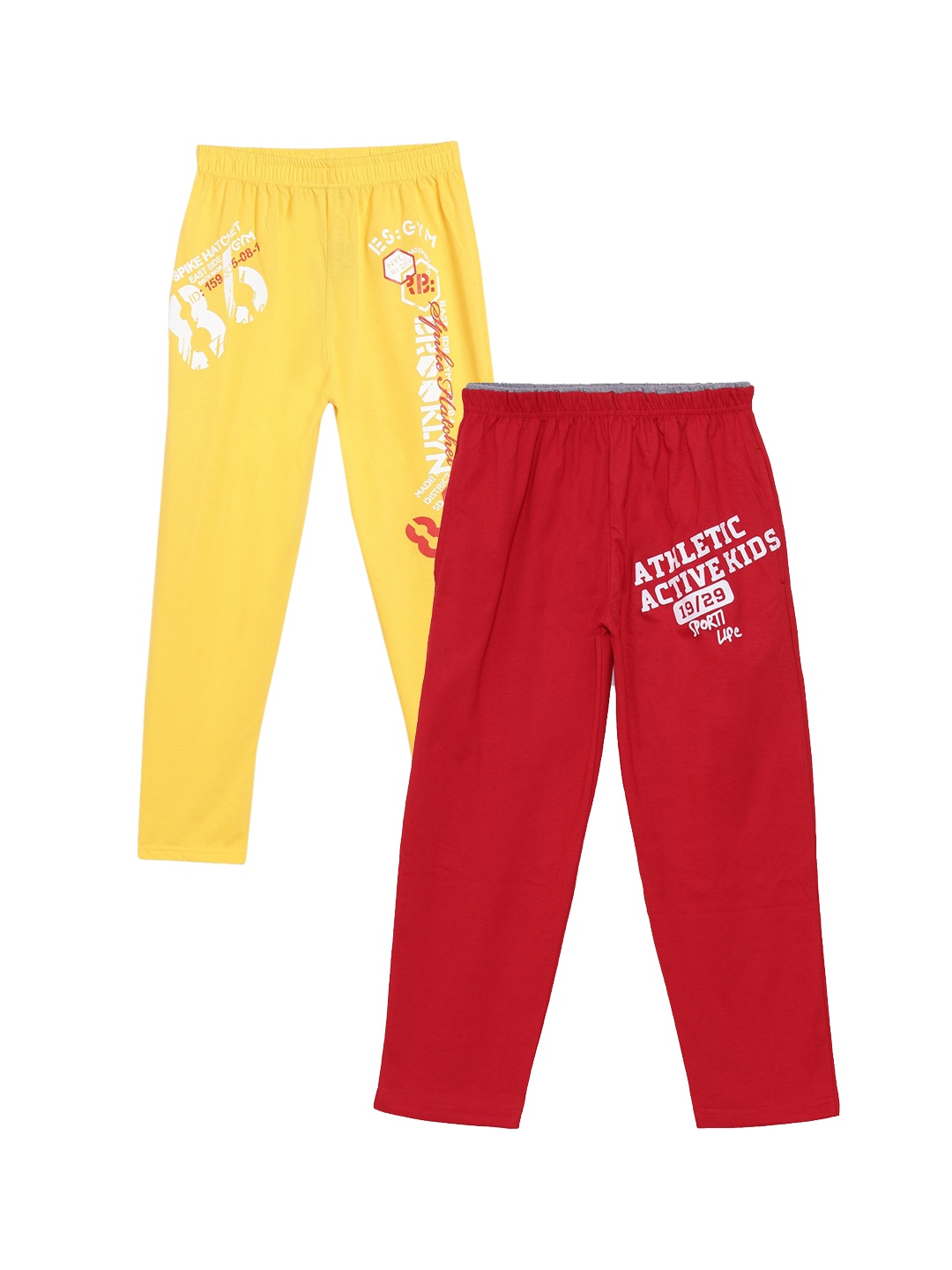 

Fashionable Boys Pack Of 2 Red & Yellow Printed Relax-Fit Pure Cotton Track Pants