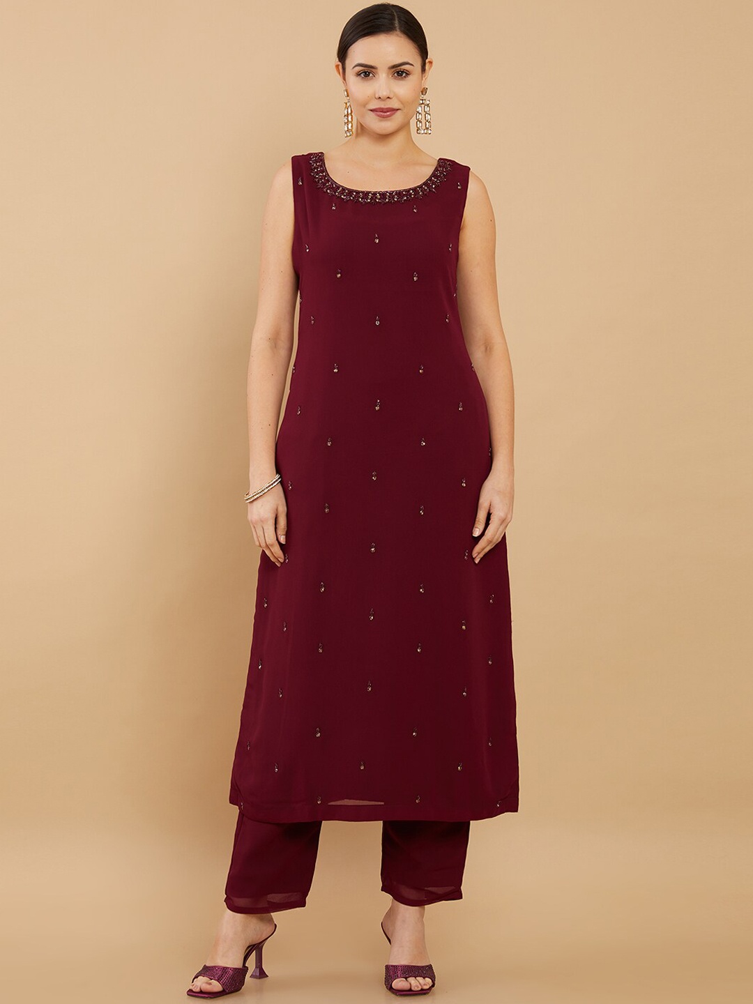 

Soch Women Maroon Silk Georgette Kurta with Trouser