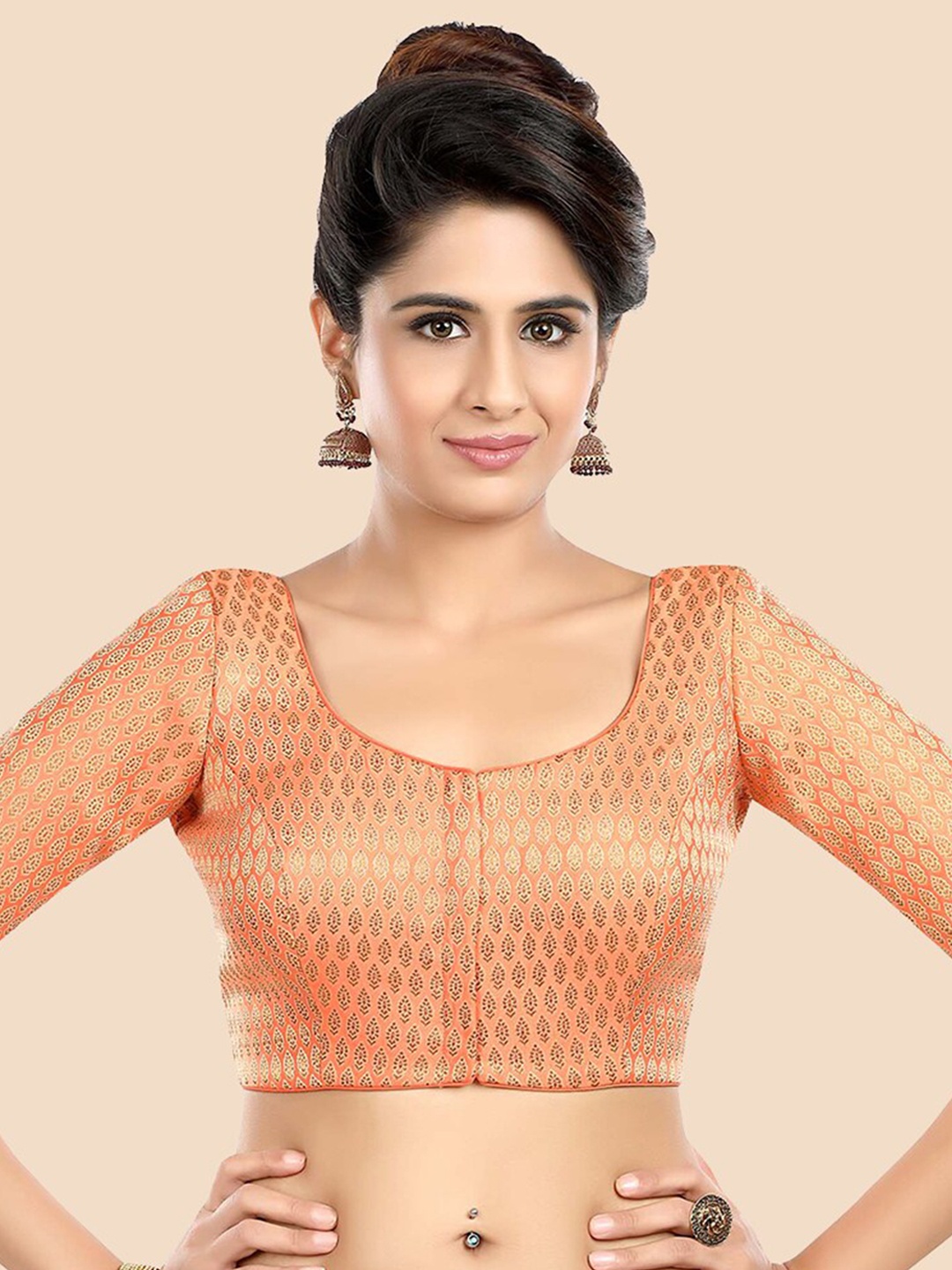 

neckbook Women Peach Coloured Woven Design Padded Saree Blouse