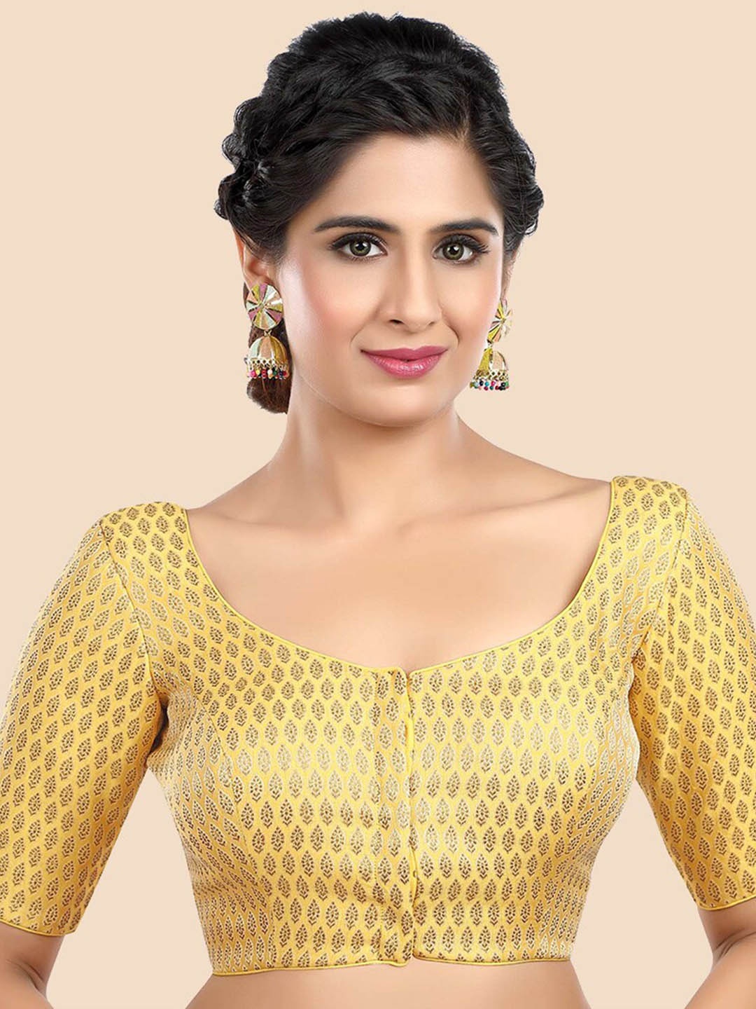 

neckbook Yellow Woven Design Brocade Saree Blouse