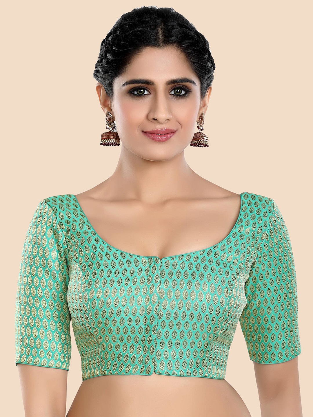 

neckbook Green Woven-Design Brocade Saree Blouse