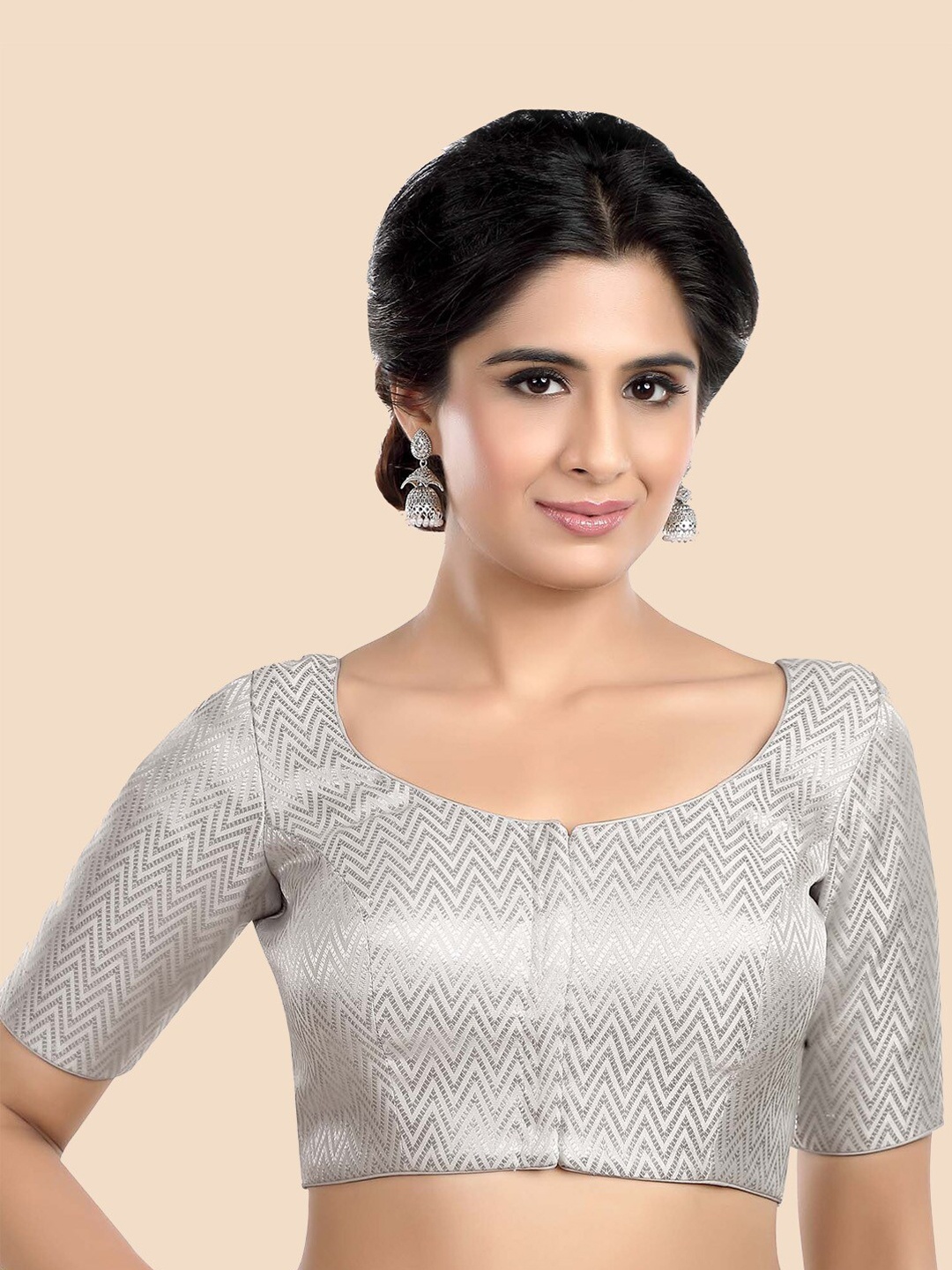 

neckbook Silver-Colored Woven Design Brocade Saree Blouse