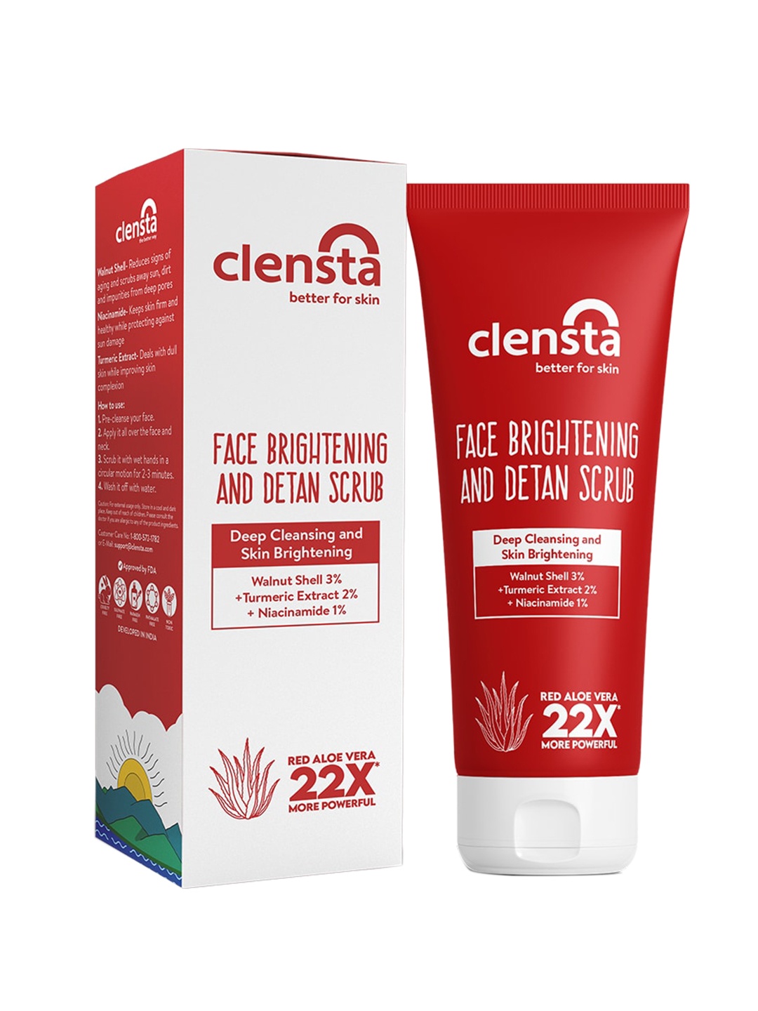 

Clensta Face Brightening & Detan Scrub With 3% Walnut Shell and Red Aloe Vera 50gm, White