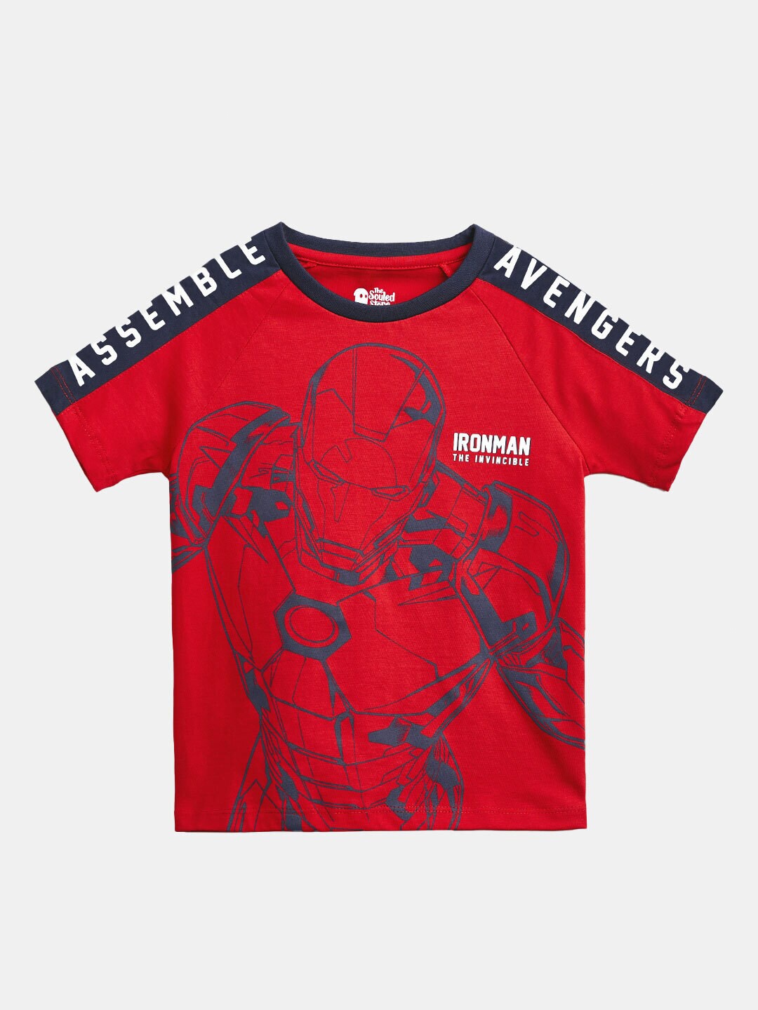 

The Souled Store Boys Red & Navy Blue Iron Man Printed Cotton T-shirt
