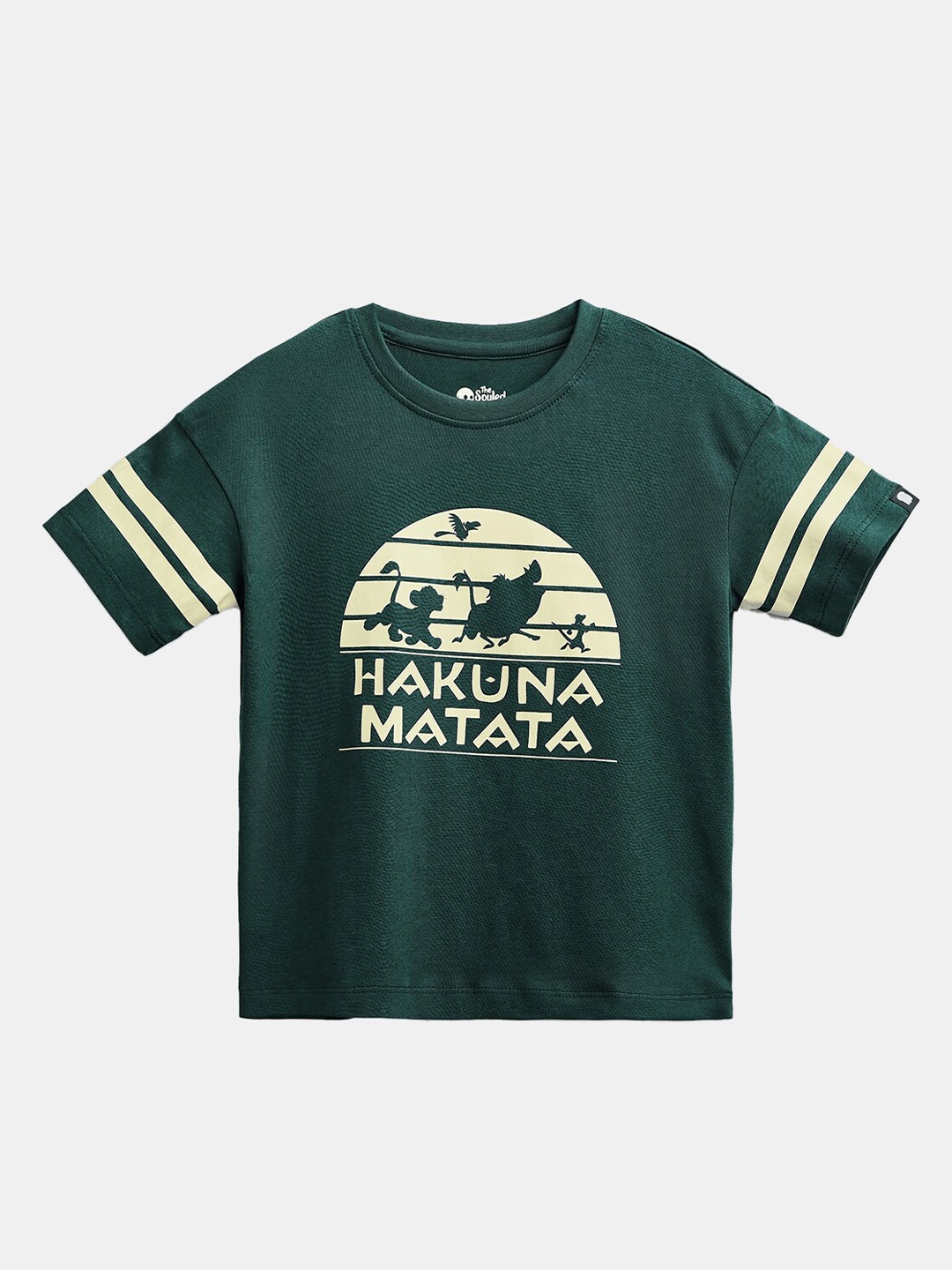 

The Souled Store Boys Green Lion King Hakuna Matata Printed Oversized Cotton T-shirt