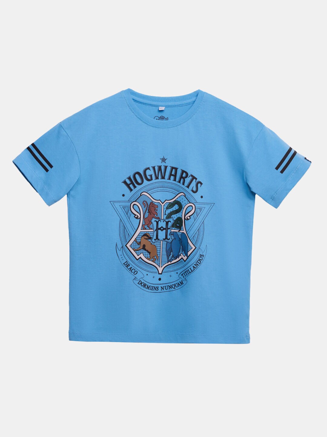 

The Souled Store Boys Blue Harry Potter Hogwarts Logo Printed Oversized Cotton T-shirt