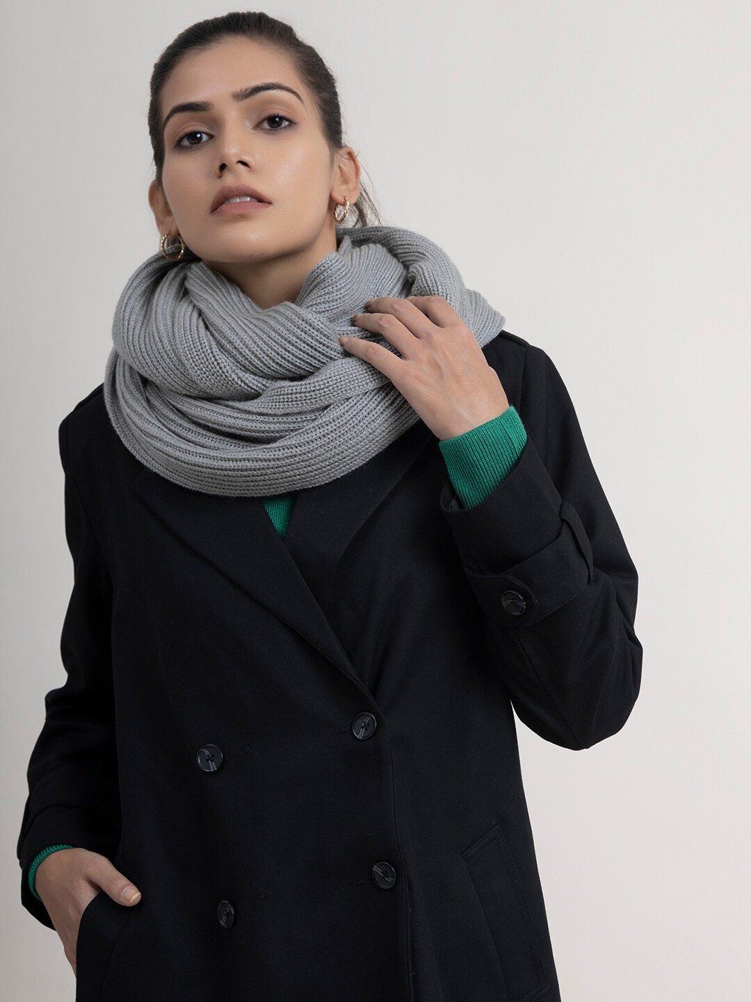 

FableStreet Women Grey Textured Mufflers