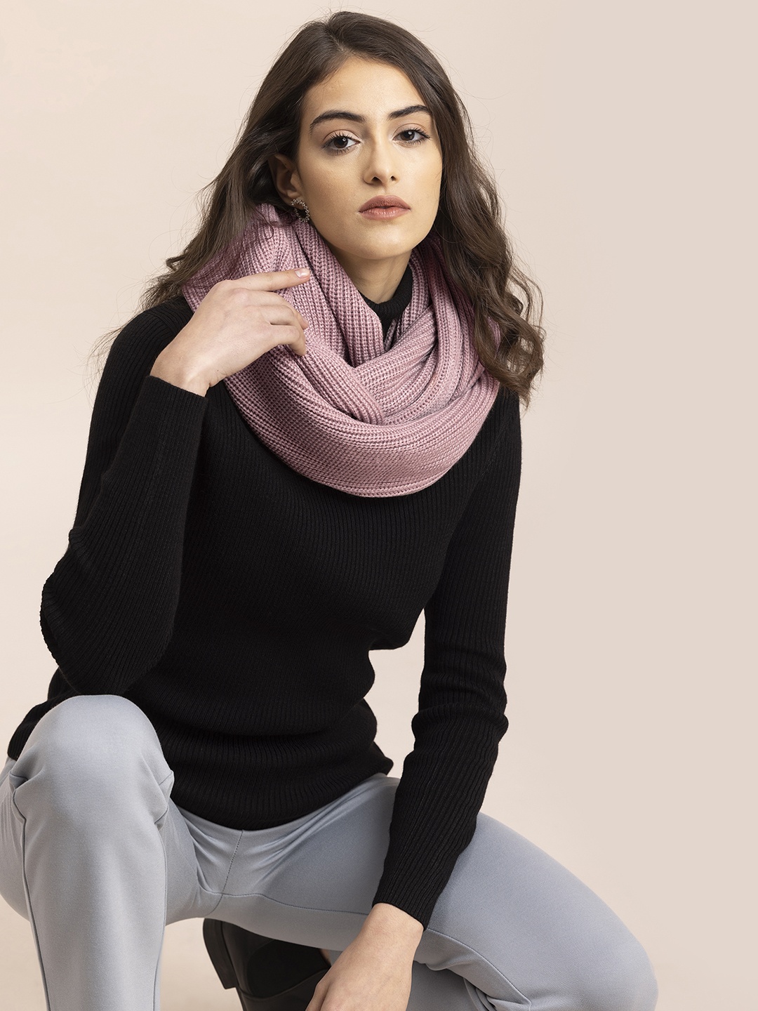 

FableStreet Women Pink Textured Mufflers