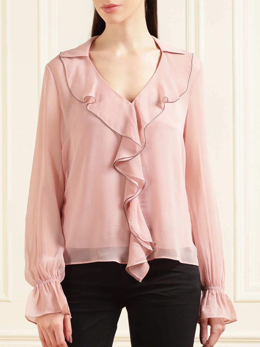 

Ted Baker Pink Solid Ruffle Top