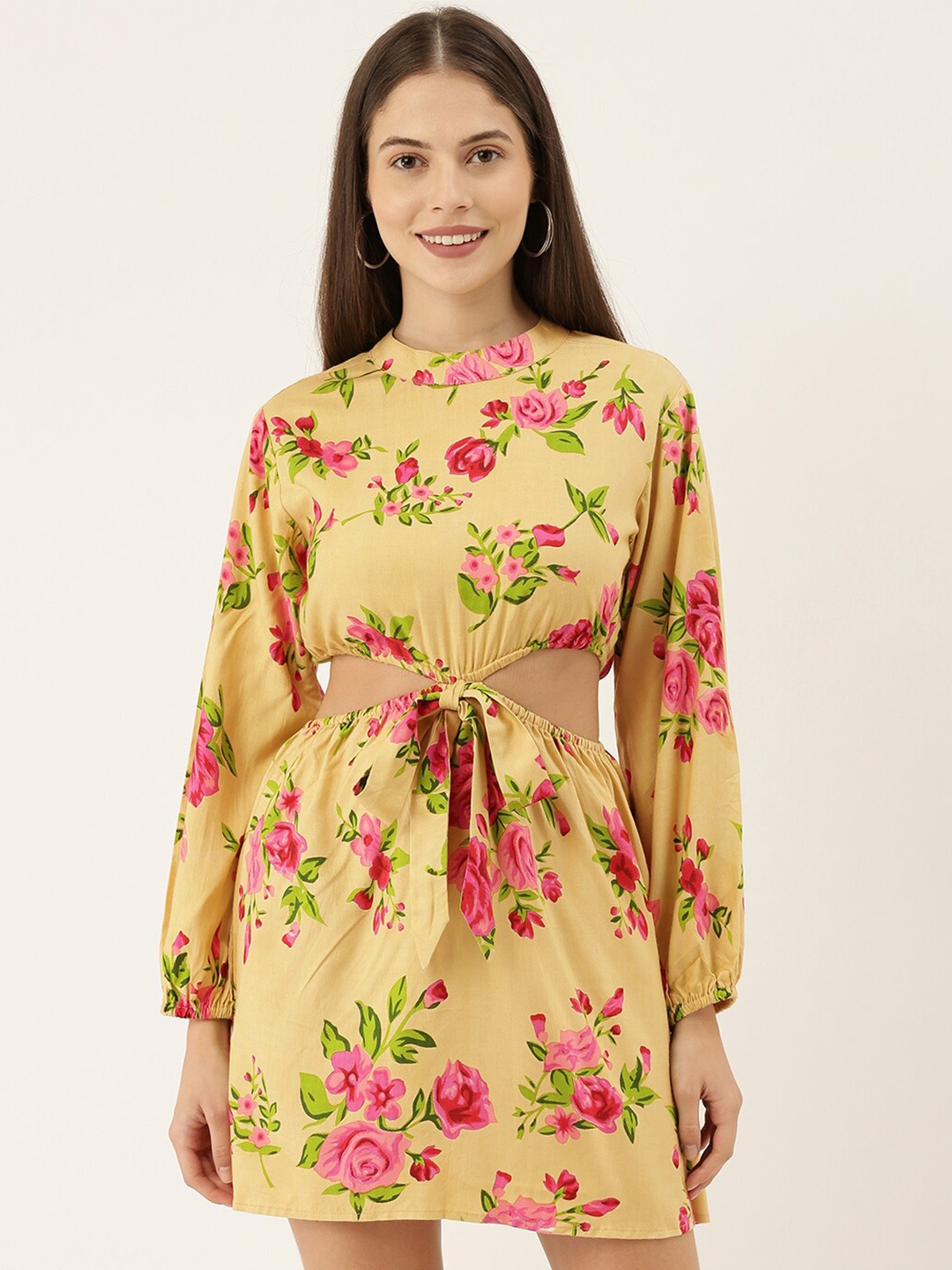 

The Dry State Yellow & Pink Floral Fit and Flare Dress