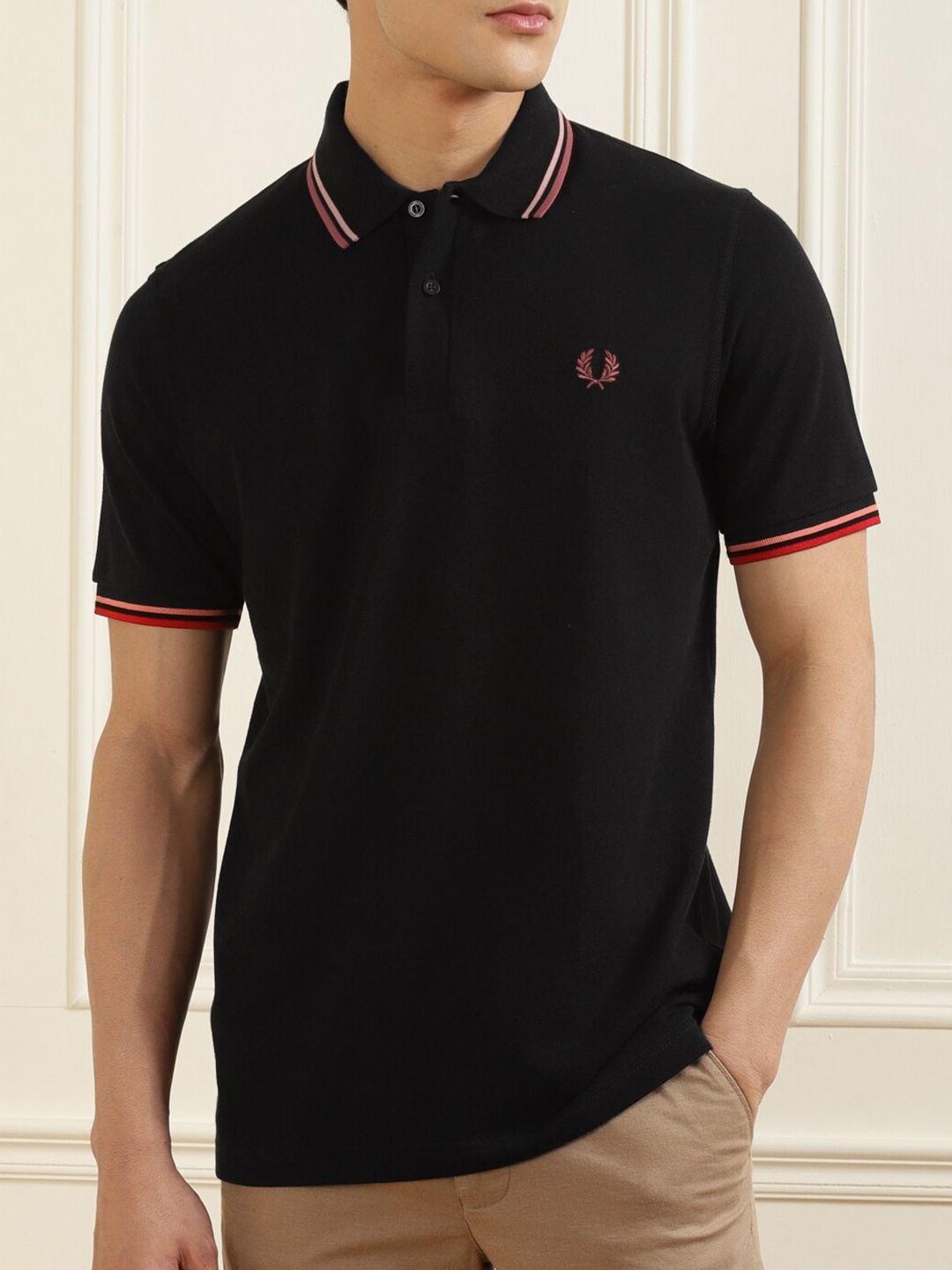 

Fred Perry Men Black Polo Collar Pure Cotton T-shirt