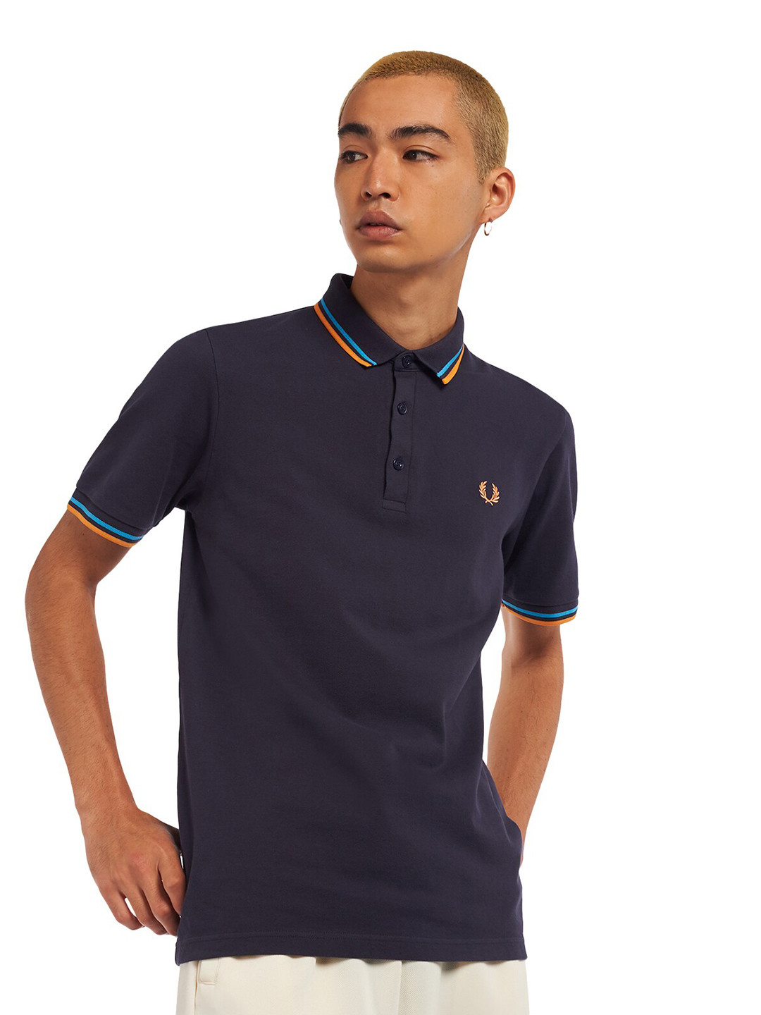 

Fred Perry Men Black & Orange Polo Collar Cotton T-shirt