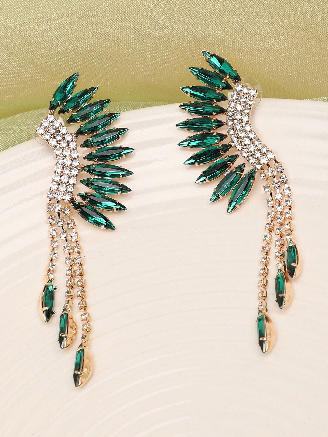 

SOHI Green & White Contemporary Drop Earrings