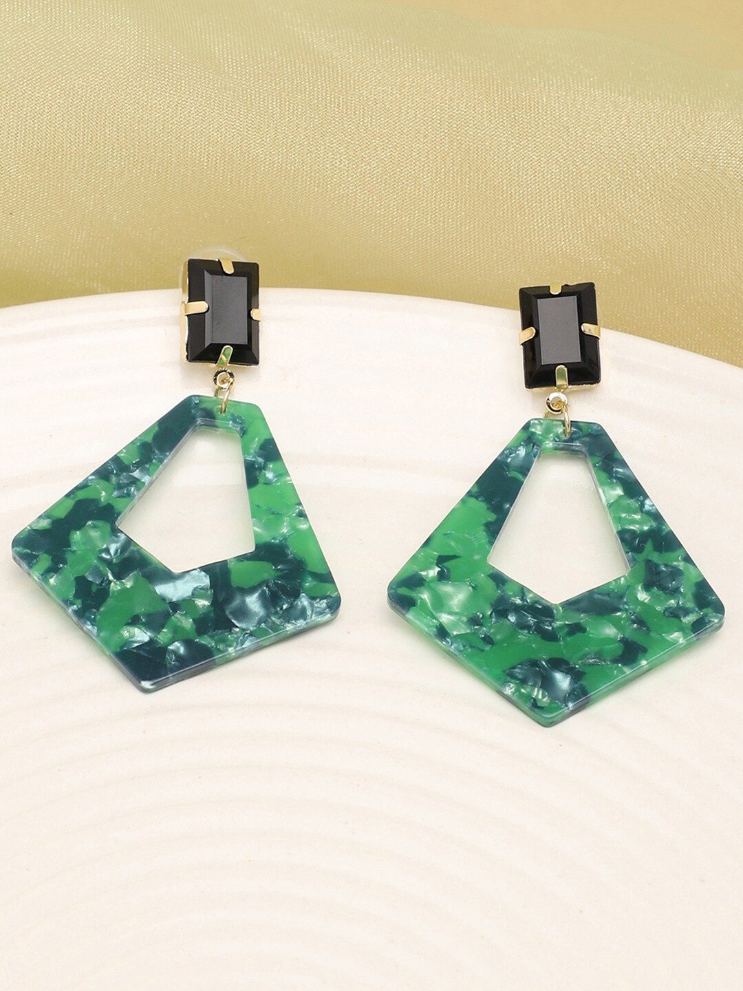 

SOHI Women Green & Black Contemporary Drop Earrings