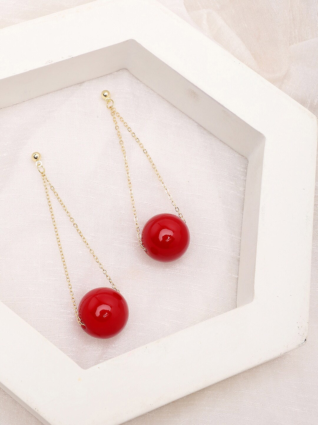 

SOHI Red & Gold Plated Contemporary Drop Earrings