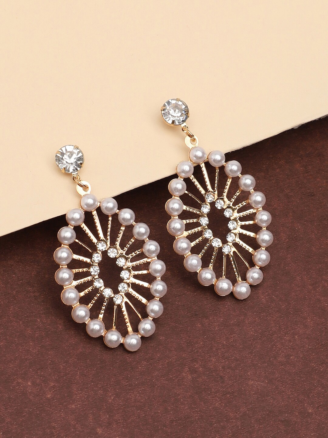 

SOHI White & Gold-Plated Contemporary Drop Earrings