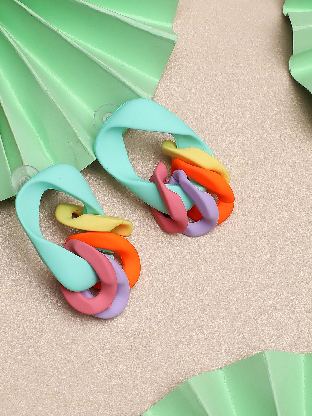 

SOHI Blue & Yellow Contemporary Drop Earrings