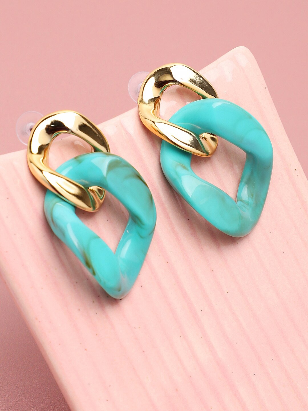 

SOHI Women Green & Gold Plated Contemporary Drop Earrings