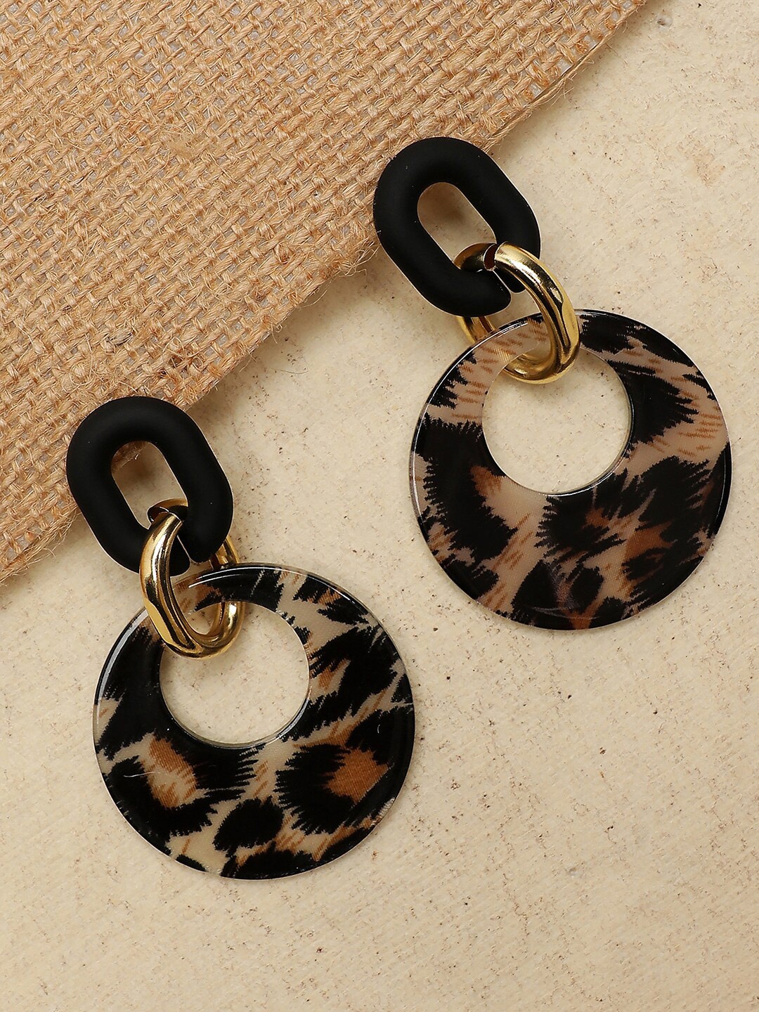 

SOHI Black & Brown Gold Plated Contemporary Drop Earrings