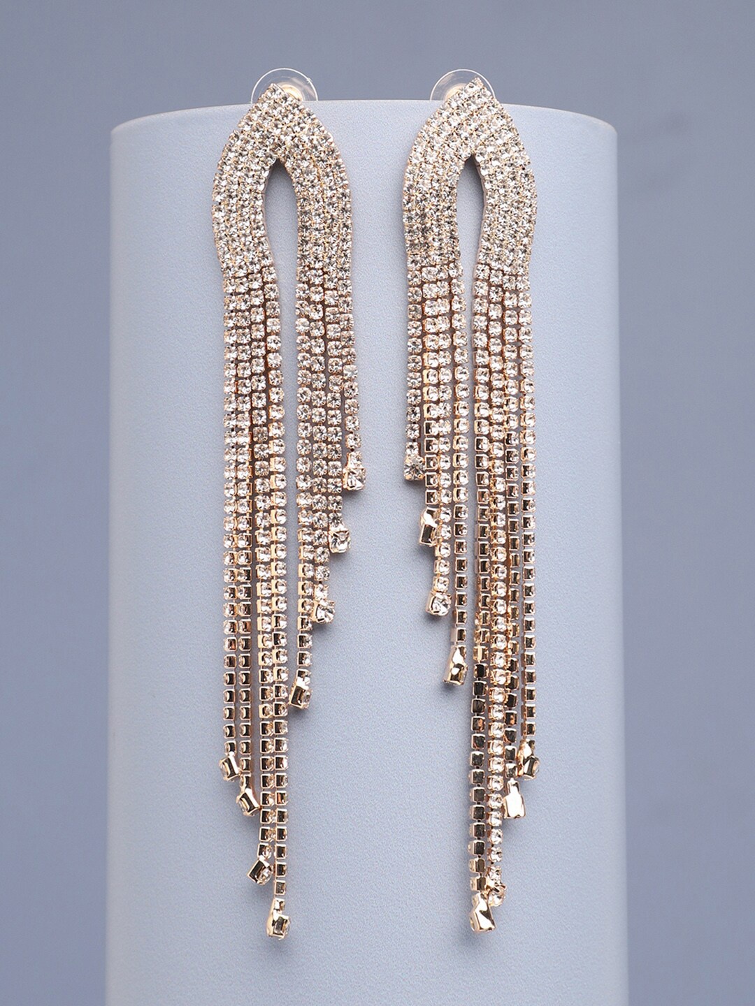 

SOHI Silver-Toned Gold Plated Contemporary Drop Earrings