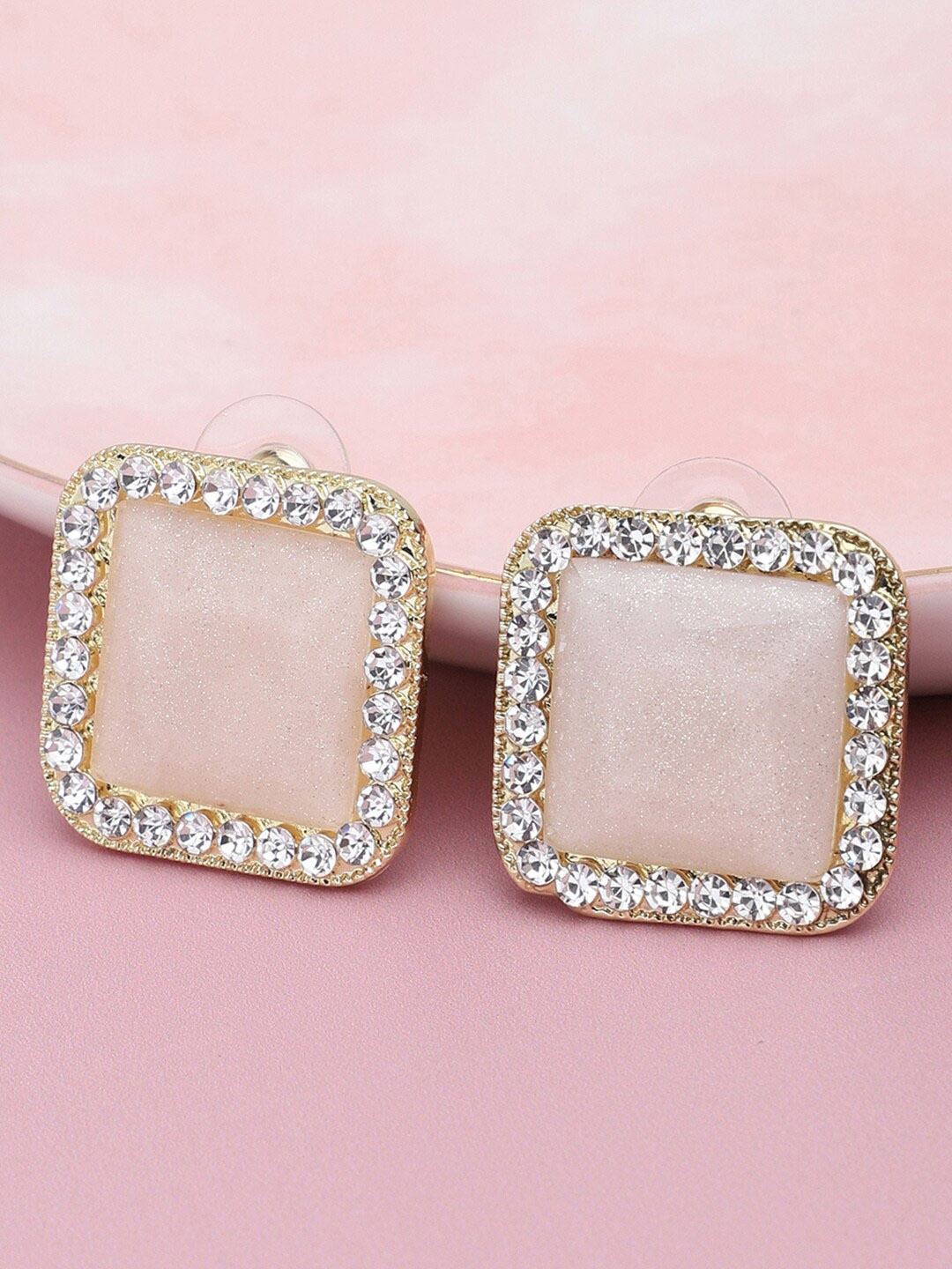 

SOHI Gold-Toned & Peach-Coloured Contemporary Studs Earrings