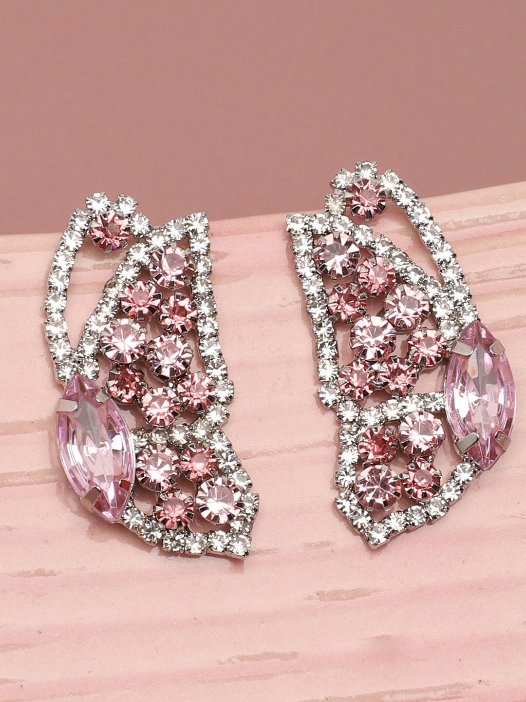 

SOHI Pink & White Gold Plated Contemporary Studs Earrings