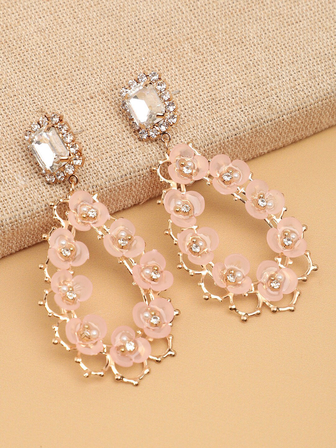 

SOHI Peach-Coloured & Gold-Plated Contemporary Drop Earrings