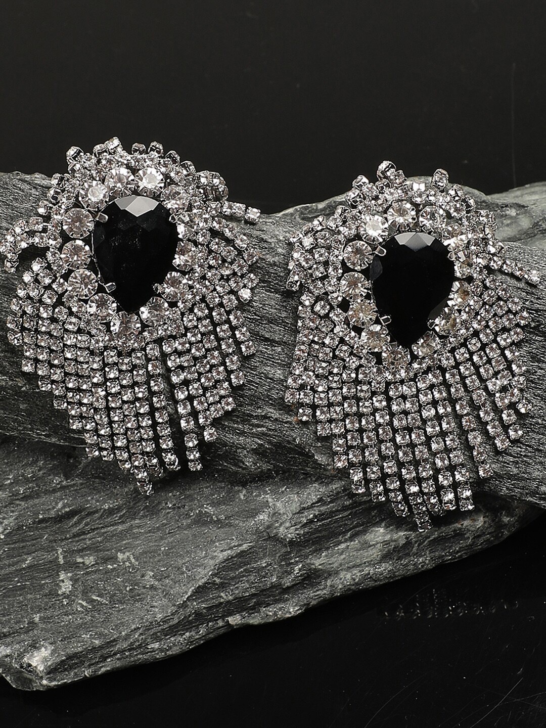 

SOHI Women Black & White Contemporary Stone Drop Earrings