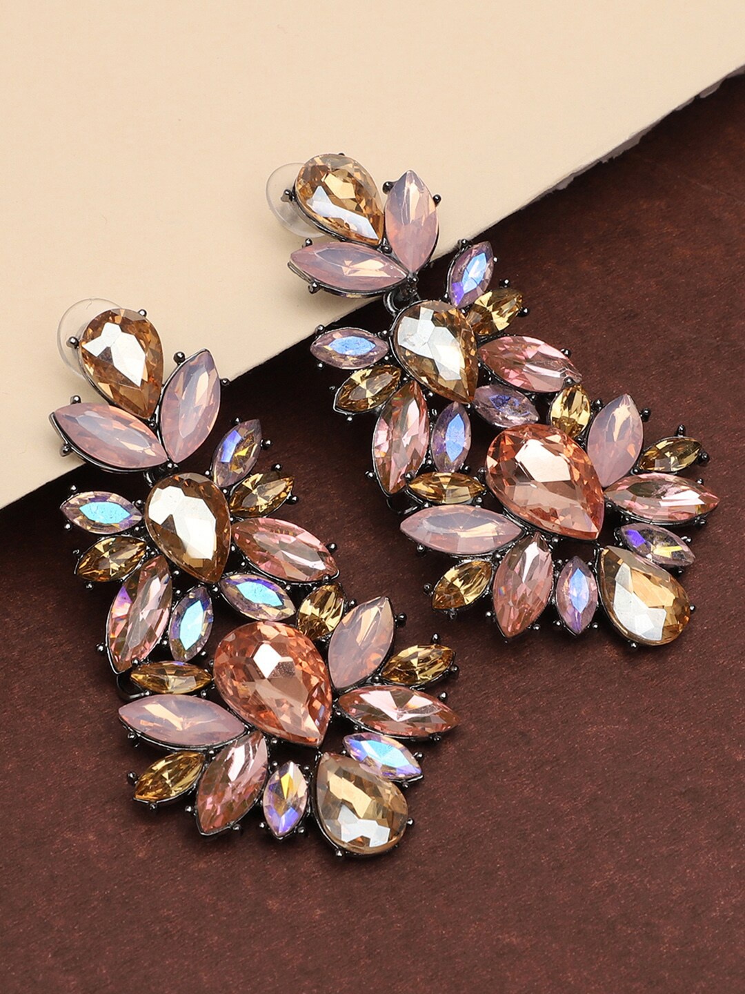 

SOHI Multicoloured Gold Plated Teardrop Shaped Drop Earrings, Multi