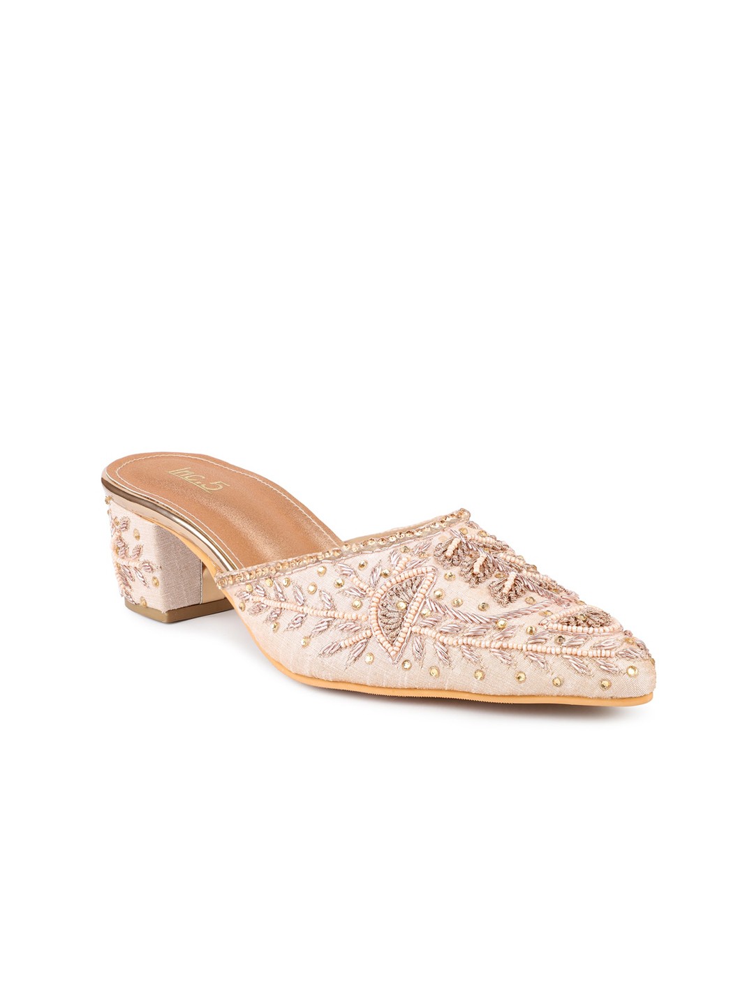 

Inc 5 Rose Gold Embellished Ethnic Block Mules