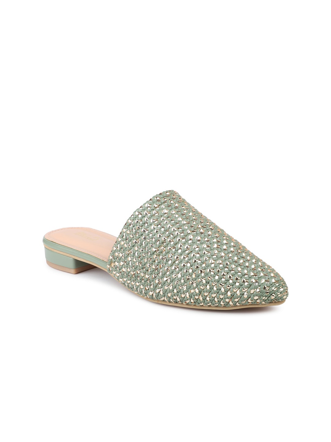 

Inc 5 Sea Green Embellished Block Mules Flats