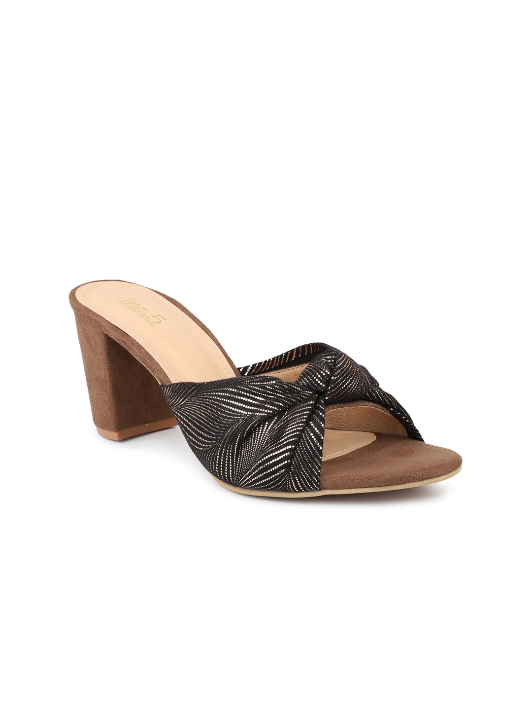 

Inc 5 Gold-Toned & Black Block Mules