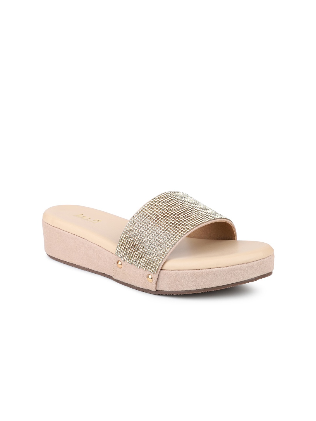 

Inc 5 Women Beige Embellished Suede Ethnic Wedge Sandals