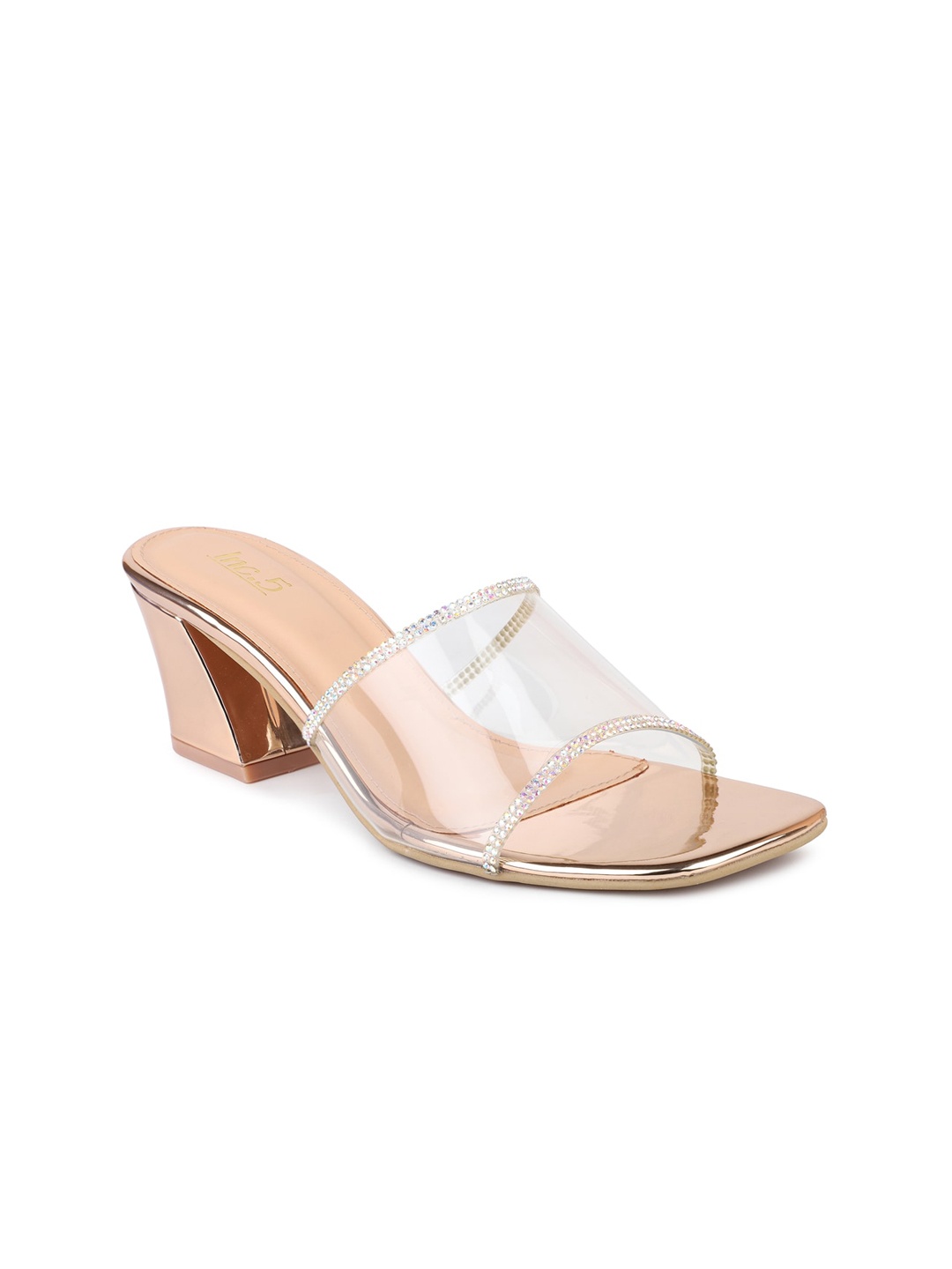 

Inc 5 Rose Gold & Transparent Embellished Block Heels