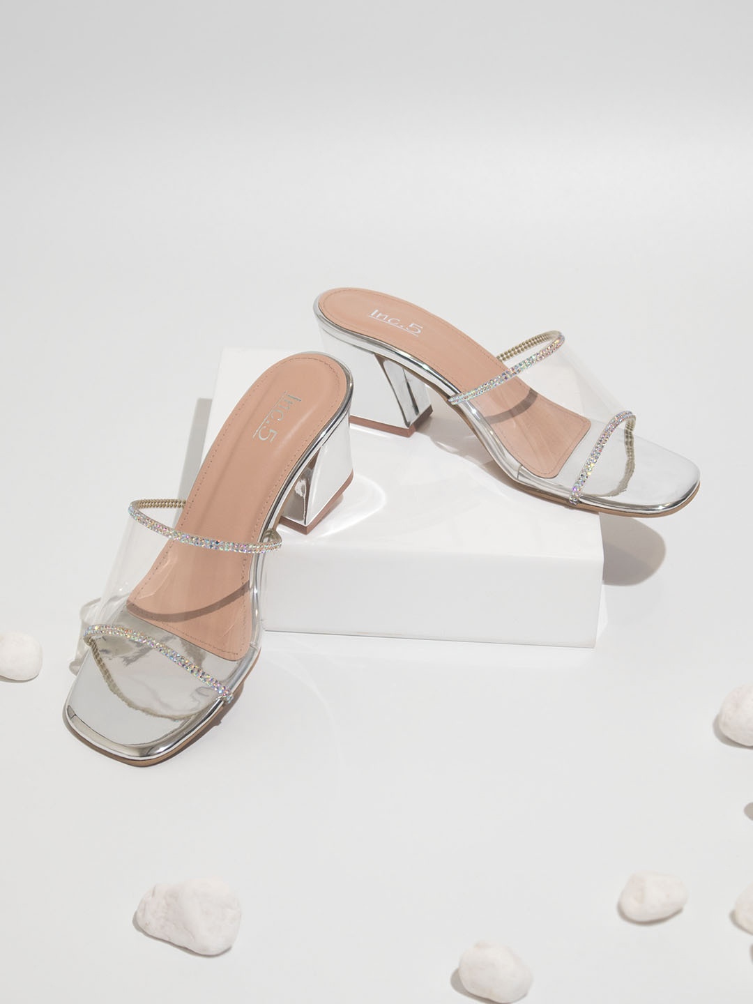 

Inc 5 Women Silver-Toned Block Mules