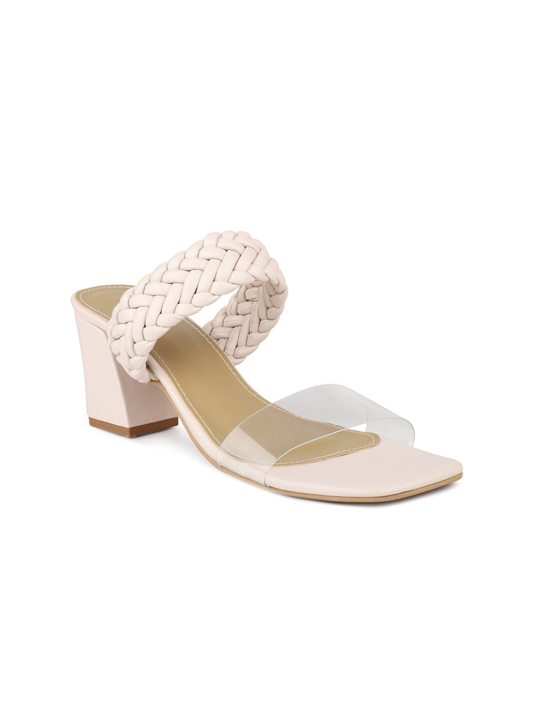 

Inc 5 Women Beige & Transparent Textured Synthetic Block Heels