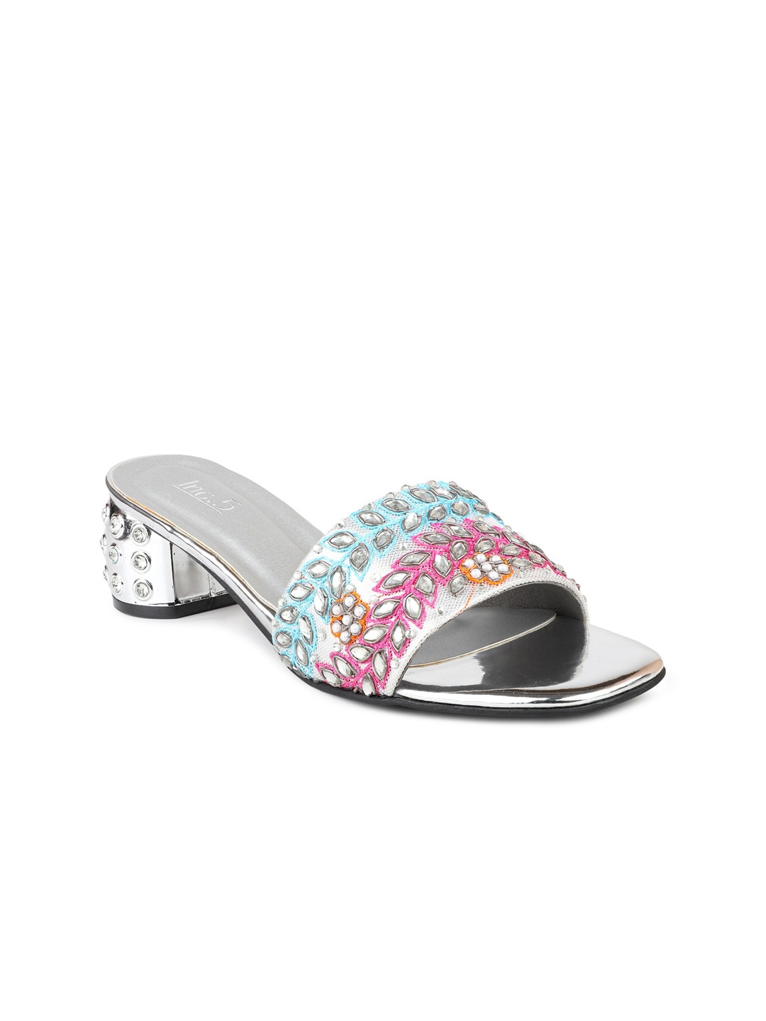 

Inc 5 Women Silver-Toned & Pink Embellished Ethnic Block Heels