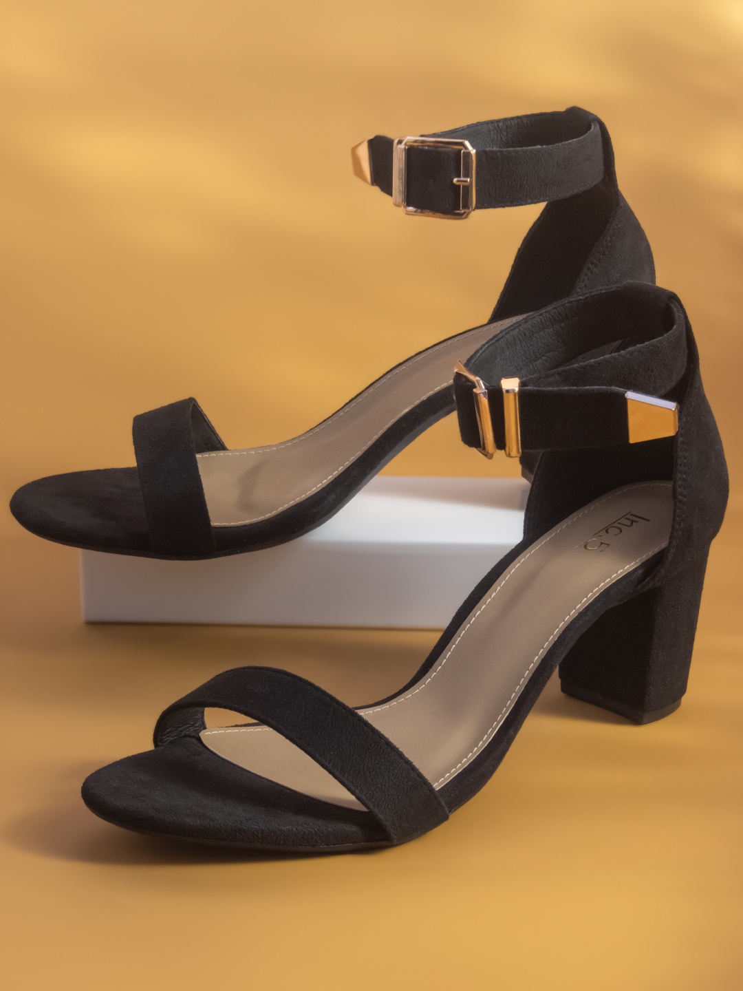 

Inc 5 Open Toe Block Heels With Buckles Detail, Black