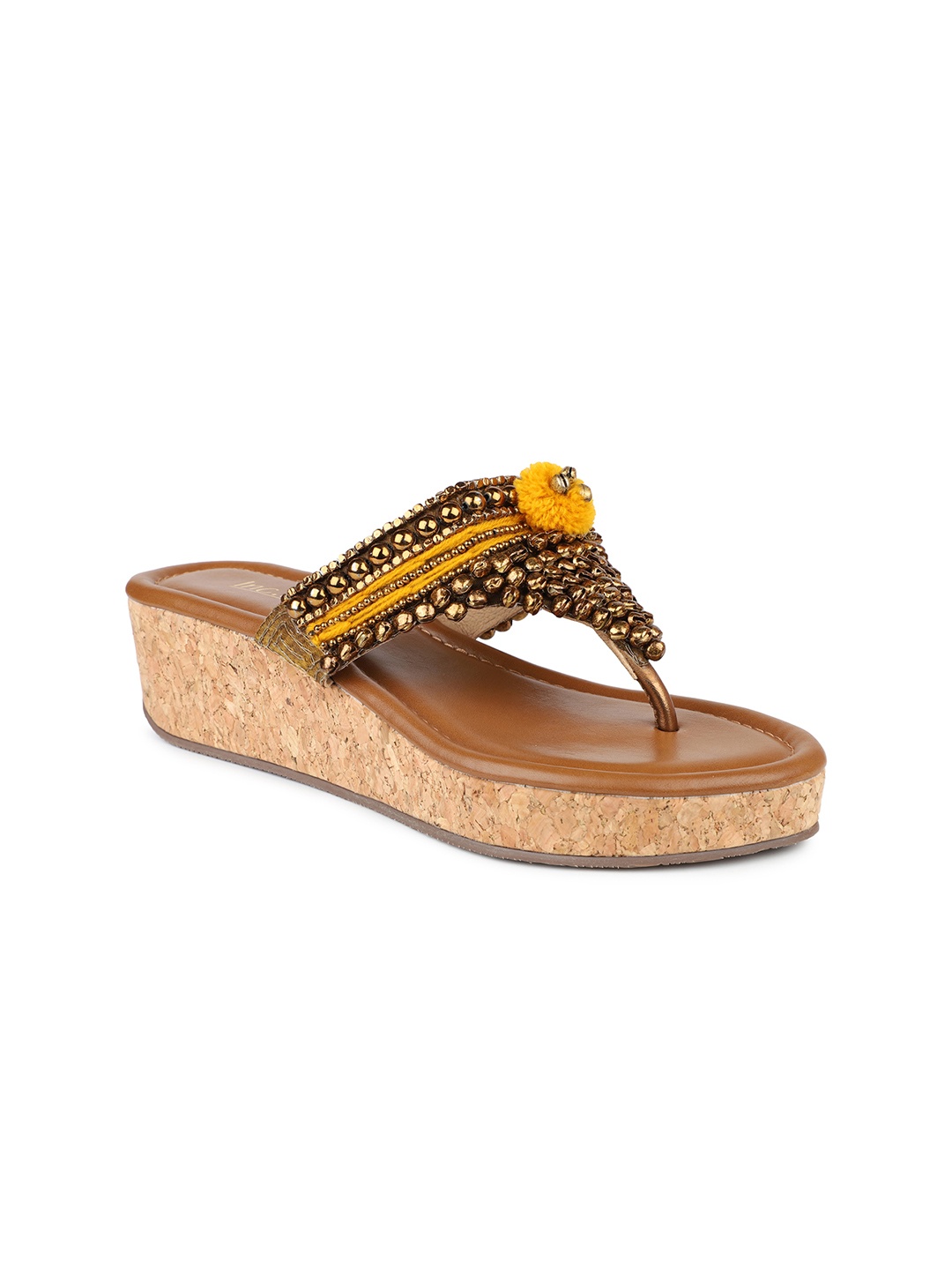 

Inc 5 Women Mustard Ethnic Embellished Wedge Heels