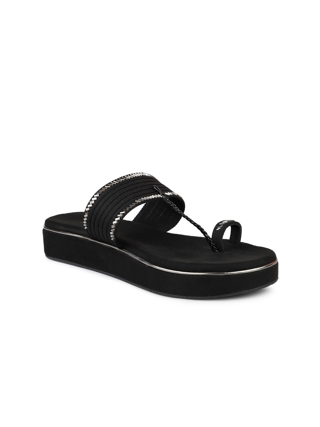 

Inc 5 Women Black & Silver-Toned Suede Flatform Heels