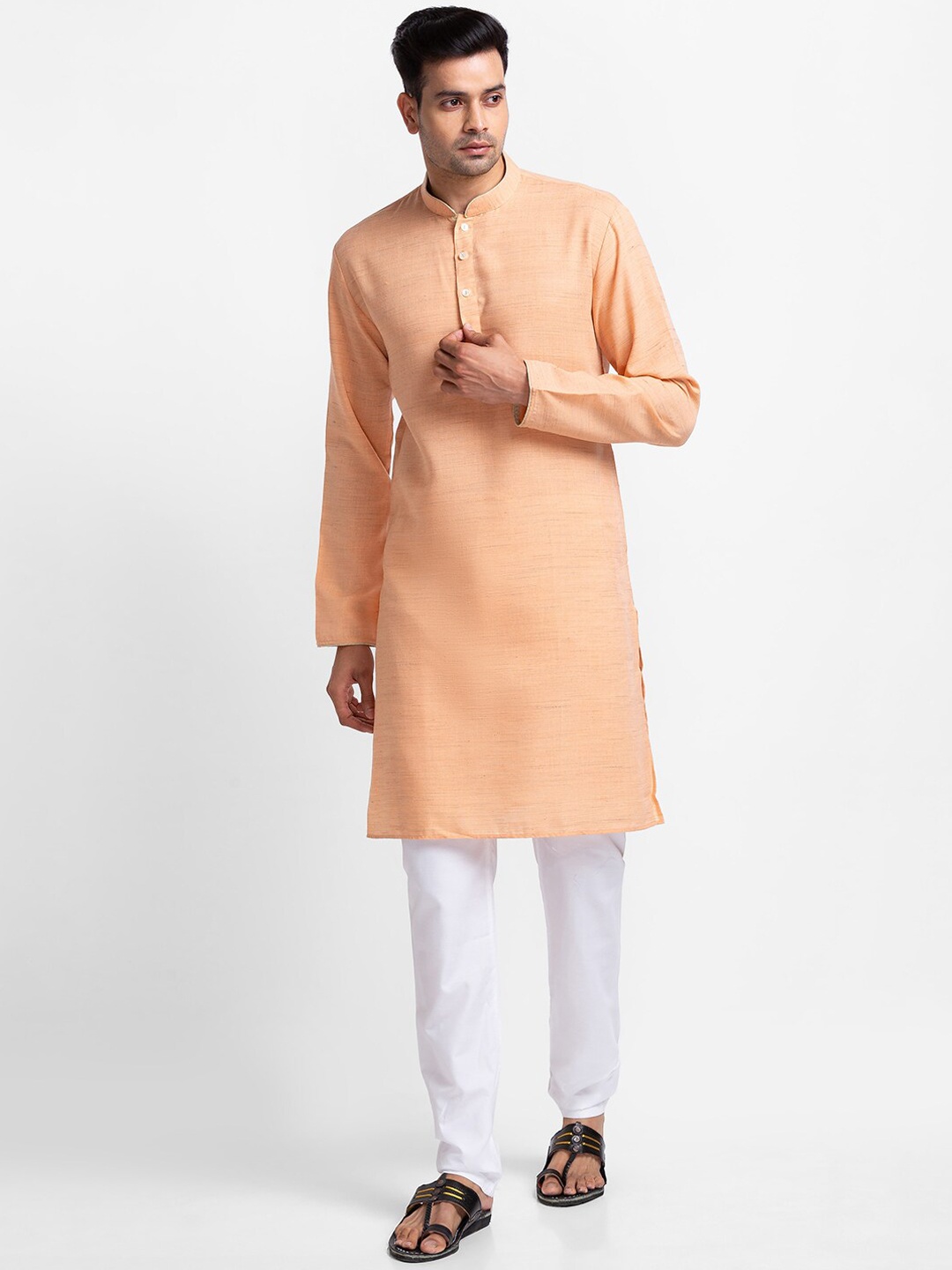 

SARVAMOHAN Men Orange & White Kurta with Churidar