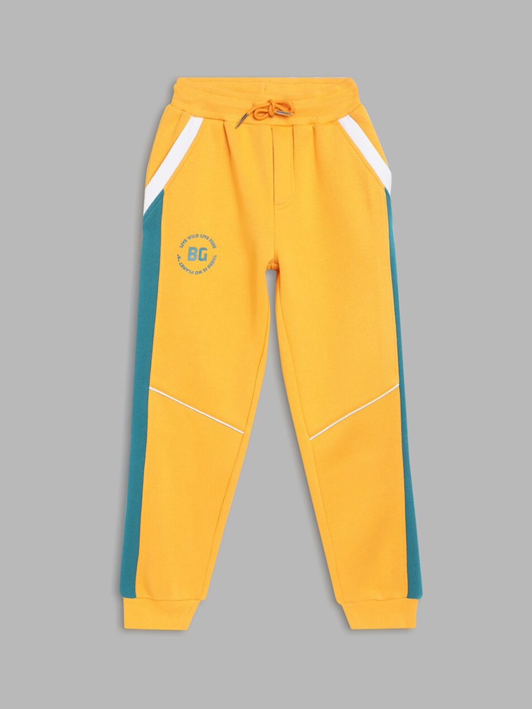 

Blue Giraffe Boys Yellow & Teal Brand Logo Regular Fit Cotton Joggers