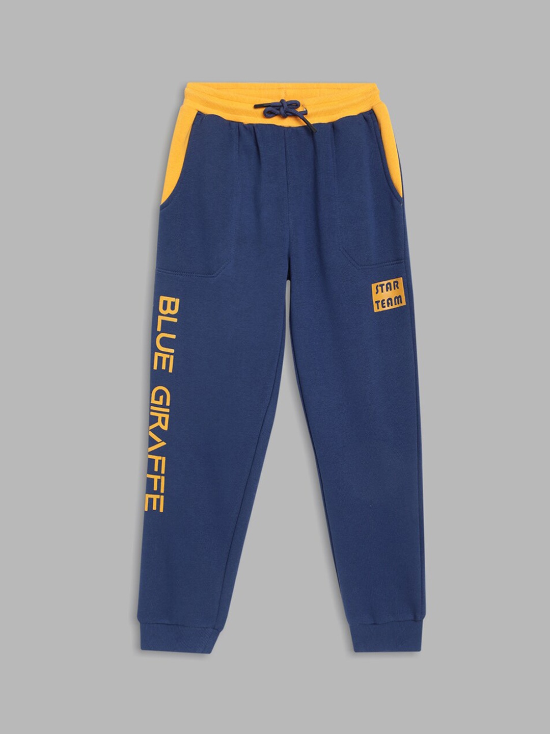 

Blue Giraffe Boys Blue & Yellow Printed Cotton Regular-Fit Joggers