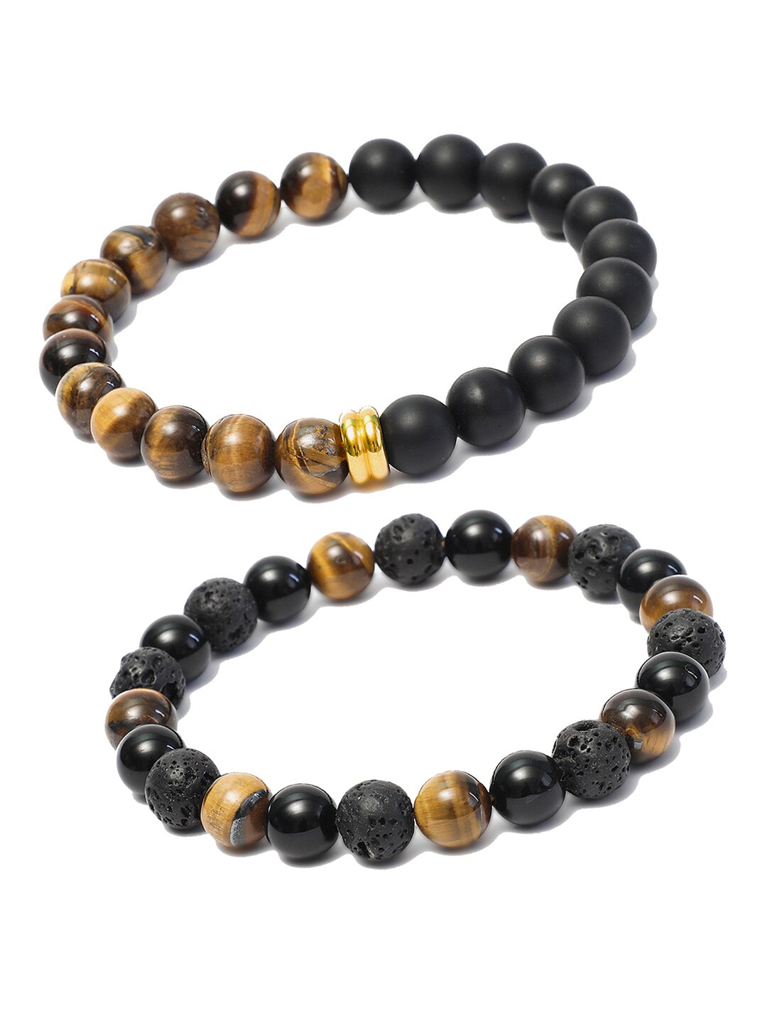 

Young & Forever Unisex 2 Brown & Black Brass Tigers Eye Handcrafted Brass-Plated Bracelet