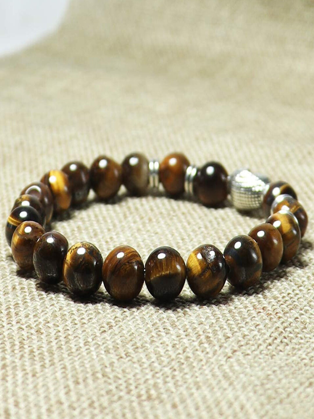 

Young & Forever Unisex Brown & Yellow Brass Tigers Eye Handcrafted Brass-Plated Bracelet