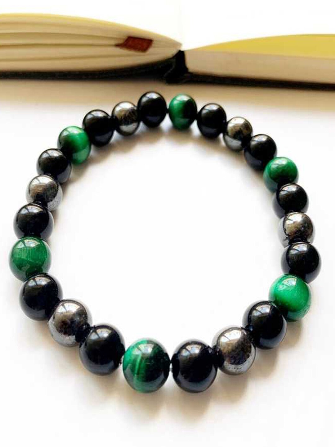 

Young & Forever Unisex Green & Grey Brass Tigers Eye Handcrafted Bracelet