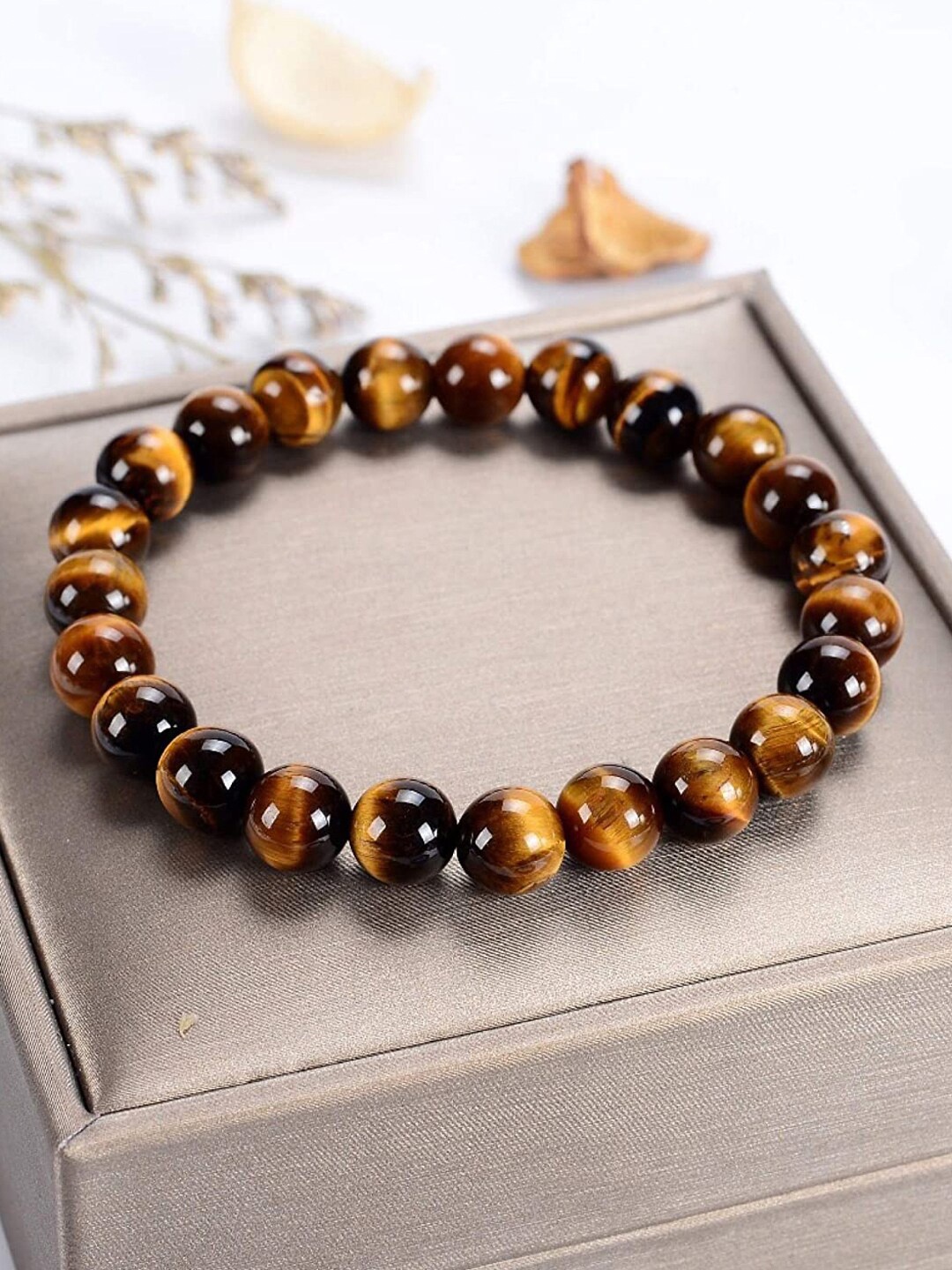 

Young & Forever Unisex 3 Brown Brass Tigers Eye Handcrafted Bracelet